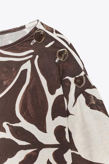 FLORAL PRINTED TOP - Ecru / Brown by Zara - Image 7
