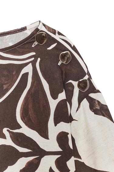 OBERTEIL MIT BLUMENPRINT - Cremefarben / Braun von Zara