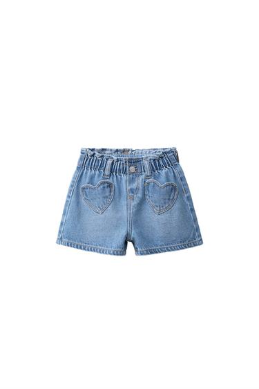 SHORT EN JEAN À POCHES COEUR - Bleu clair de Zara