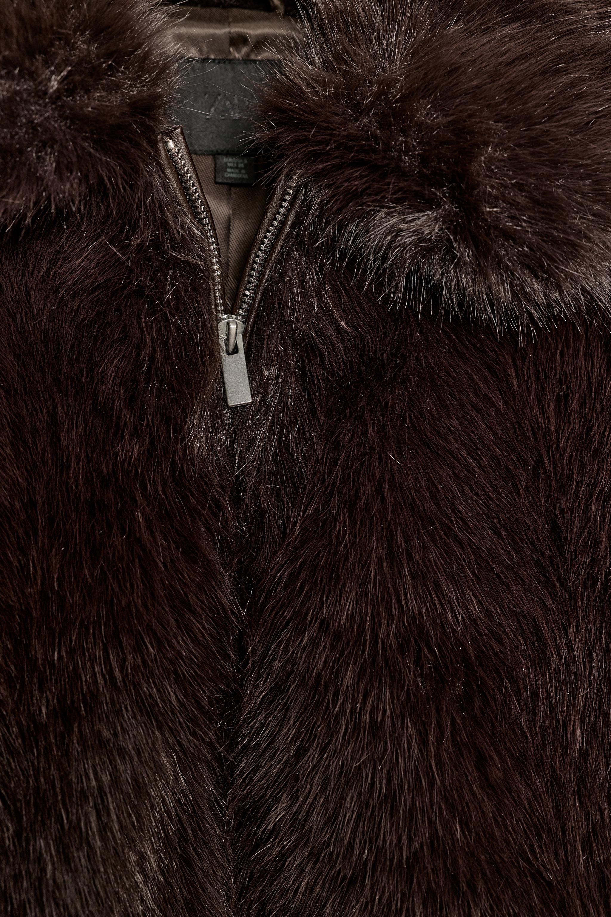 フェイクファーショートコート - ダークブラウン | ZARA Japan / 日本