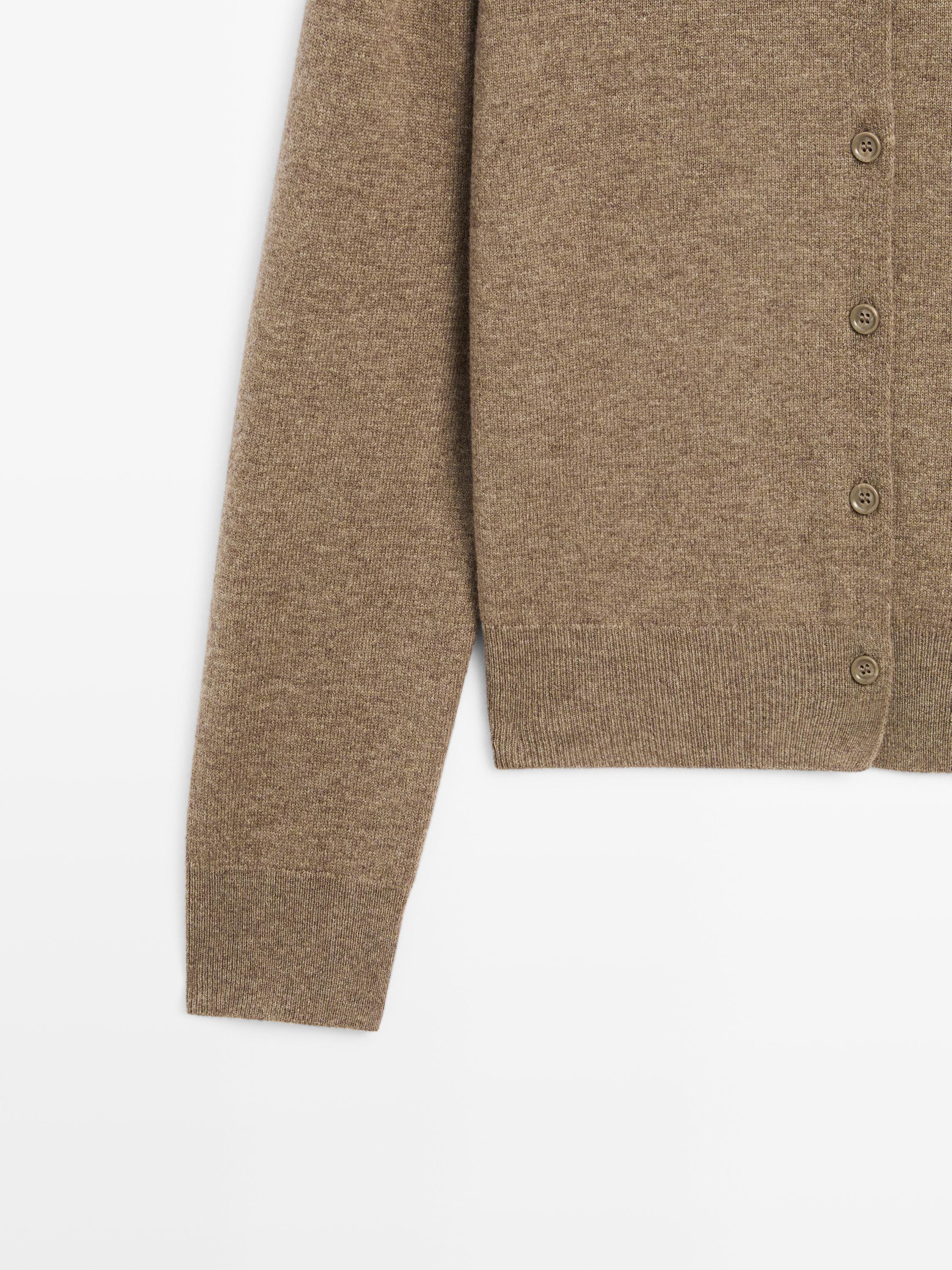 100% wool high neck knit cardigan