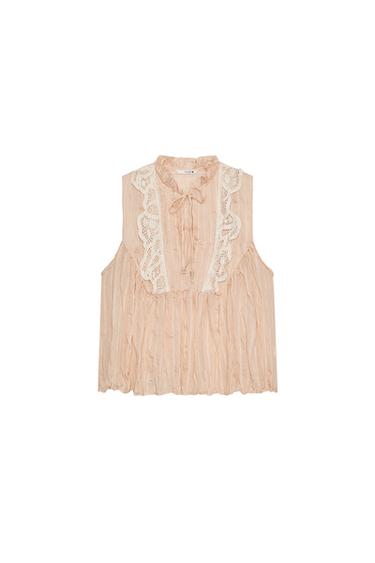 CONTRAST CROCHET CRINKLED EFFECT BLOUSE