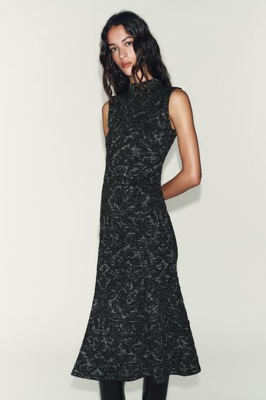 ROBE EN JACQUARD À FIL MÉTALLISÉ - Noir / Argent de Zara