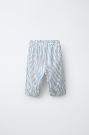 PANTALON TEXTURÉ À CARREAUX - Sable / Bleu de Zara - Image 1