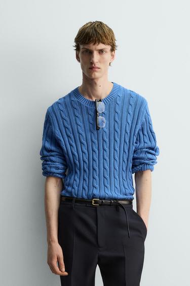 TEXTURED CABLE-KNIT JUMPER - Blue by Zara