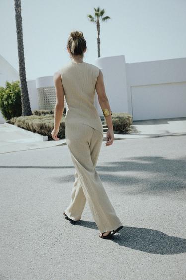 PANTALON BAGGY TEXTURÉ - Vert d'eau de Zara - Image 4