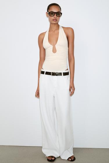 Zara DRAPED POLYAMIDE BODYSUIT - Ecru