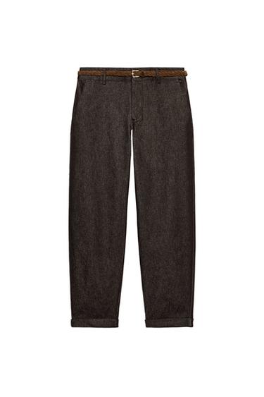 BRAIDED BELT CHINO TROUSERS - Brown by Zara