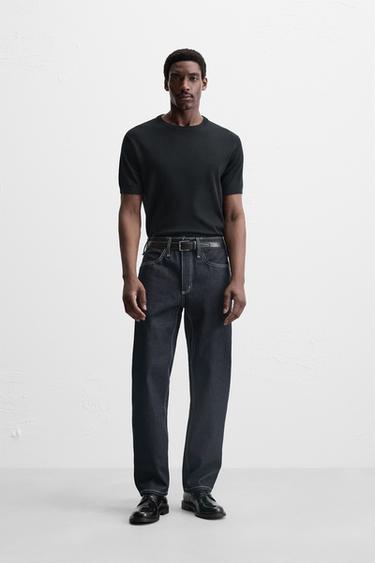 QUẦN JEANS DÁNG STRAIGHT FIT CHẦN CHỈ NỔI - Màu chàm từ Zara