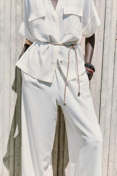 RUSTIC WIDE-LEG TROUSERS WITH RAMIE - Oyster-white by Zara - Image 3