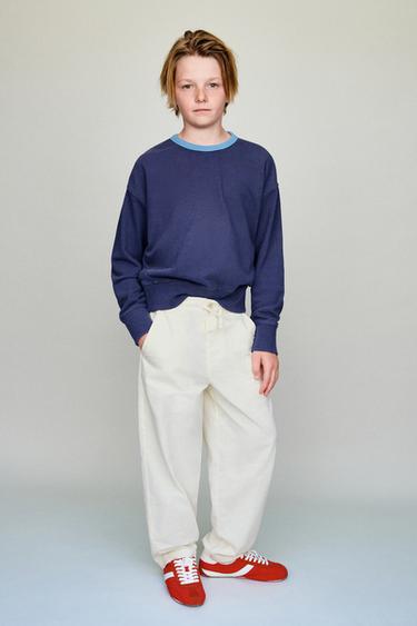 PANTALON FLUIDE EN COTON - Écru de Zara