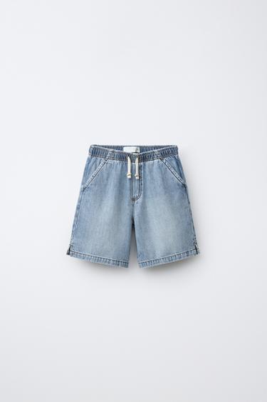 Zara LOOSE FIT DENIM SHORTS - Blue