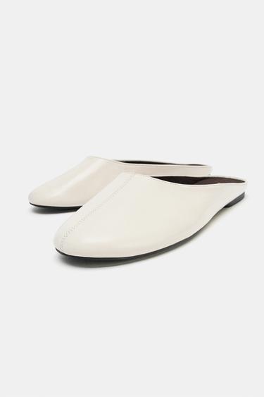 FLAT LEATHER MULE SHOES - Ecru White by Zara - Image 3