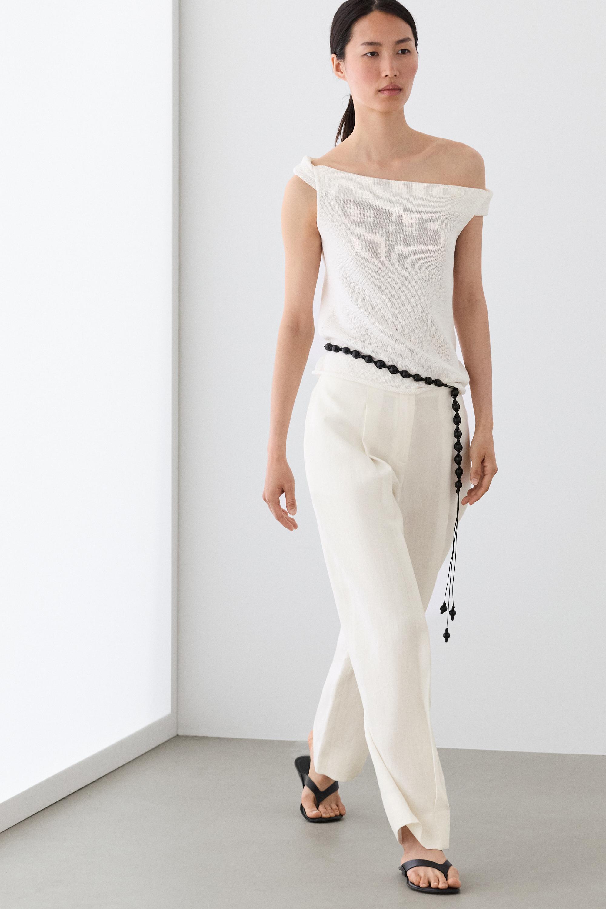 Linen trousers with darts — Oyster-white