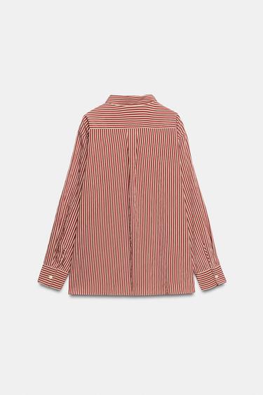 CHEMISE IMPRIMÉE RAYURES POCHE ZW COLLECTION - Écru / Rouge de Zara - Image 7