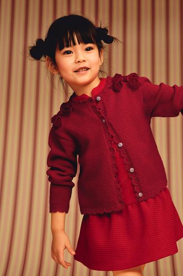 CARDIGAN WITH VELVET BOWS - Red by Zara