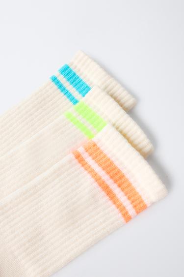 THREE-PACK OF STRIPED LONG SOCKS - Ecru by Zara - Image 1