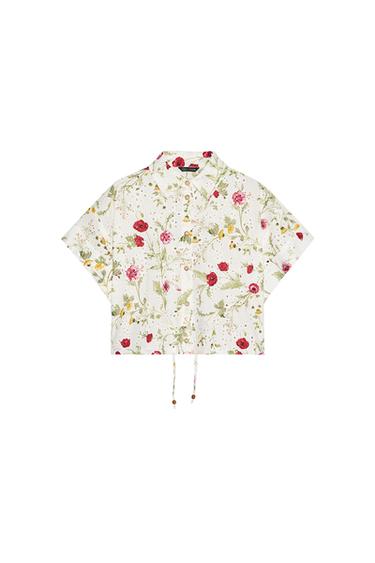 FLORAL PRINT SHIRT WITH PERFORATED EMBROIDERY