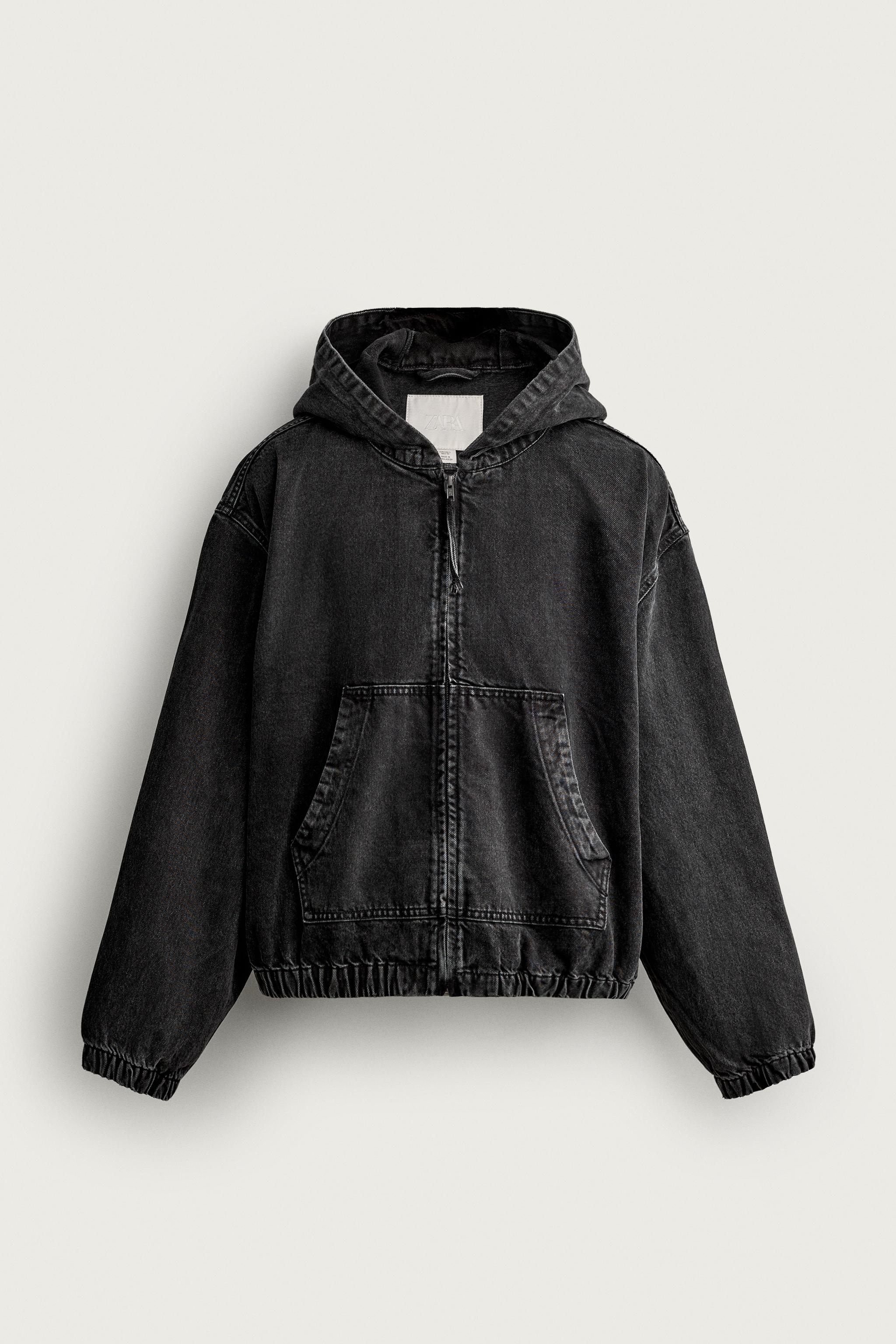 Denim Zip Up Hooded Jacket　BLACK FADE　S HOODED DENIM JACKET - Charcoal | ZARA South Africa