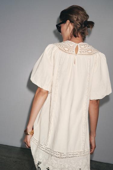 ZW COLLECTION EMBROIDERED SHORT DRESS - Ecru by Zara - Image 2