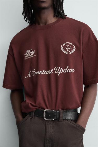 CONTRAST PRINT T-SHIRT - Maroon by Zara - Image 5