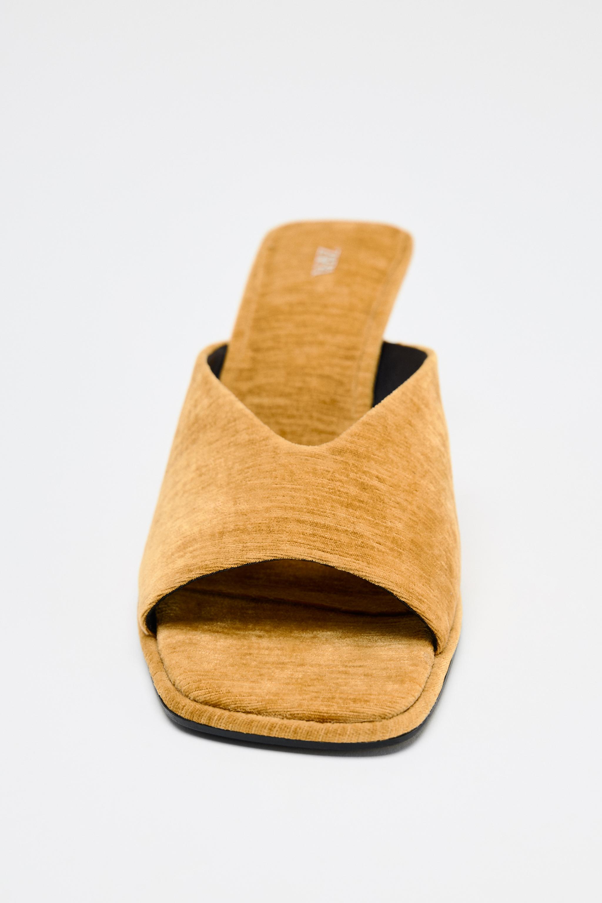 VELVET-EFFECT HEELED MULES - Mustard | ZARA United Kingdom