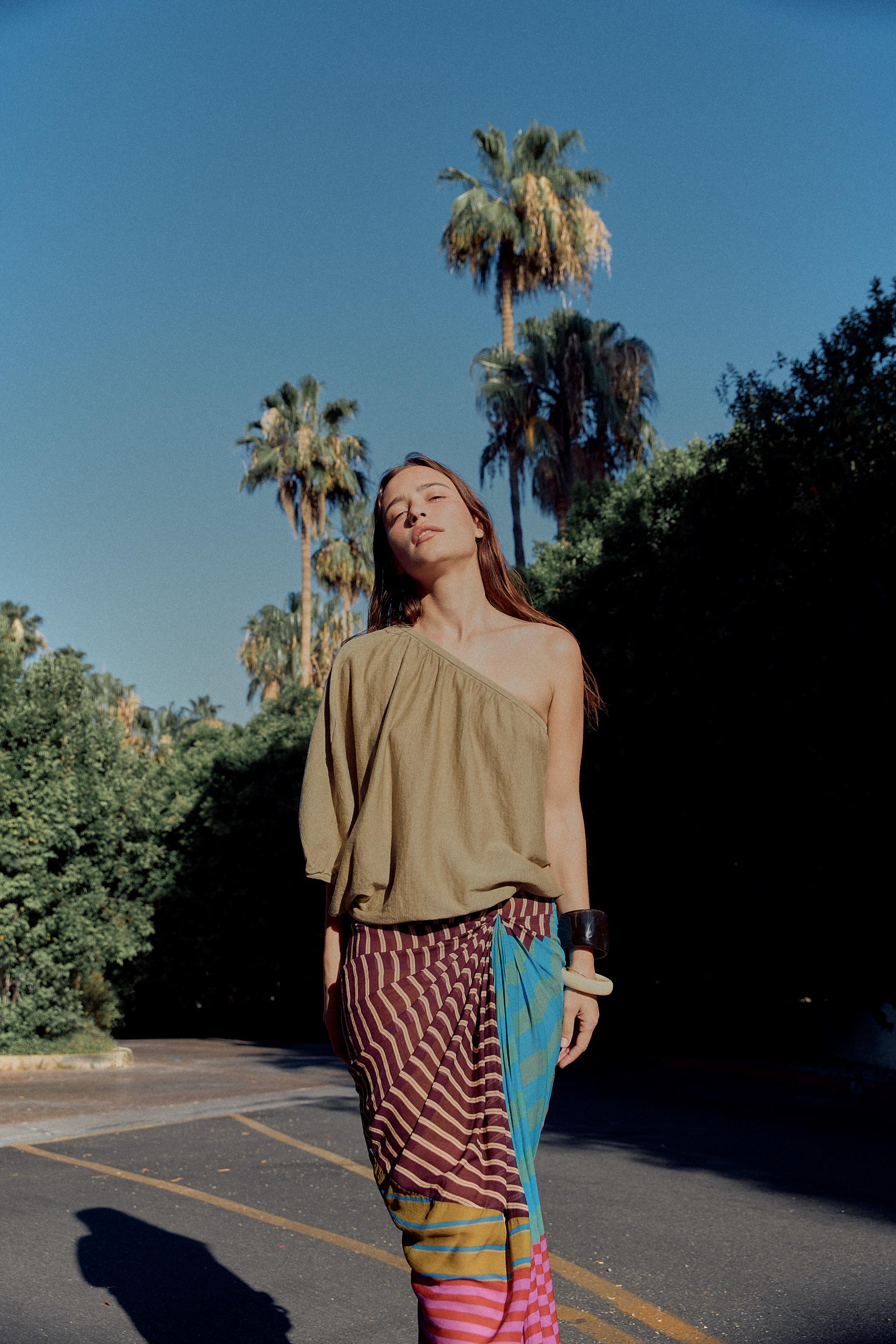 DRAPED STRIPED PAREO SKIRT — Multicolored