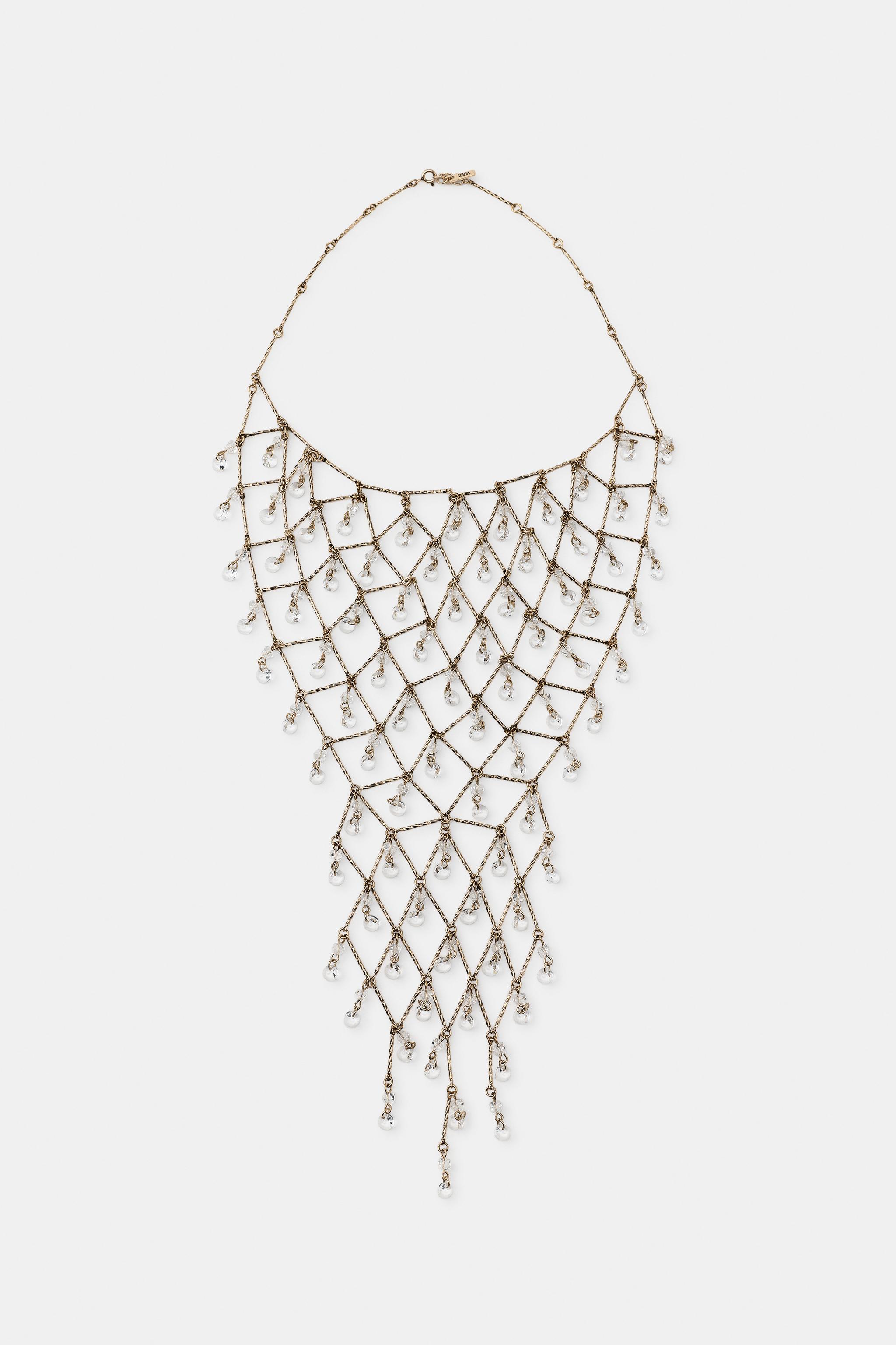 Женские аксессуары Zara METALLIC JEWEL BIB NECKLACE — фото 3