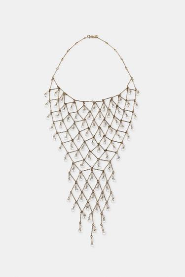 METAL JEWEL BIB NECKLACE - Golden by Zara