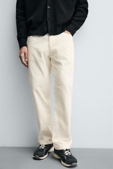 REGULAR FIT CORDUROY TROUSERS - Oyster-white by Zara - Image 4