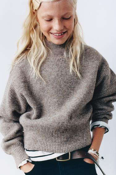HIGH NECK KNIT JUMPER - Brown / Taupe by Zara