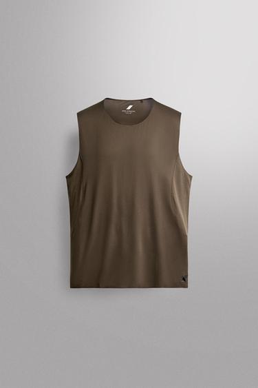 Zara GRAPHIC RUNNING TANK TOP - Dark brown