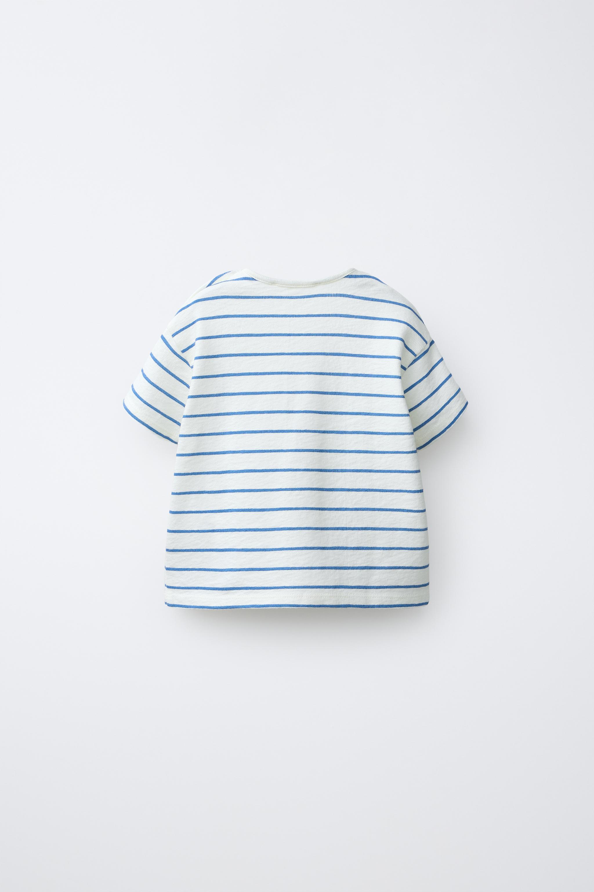 EMBROIDERED MANDARIN STRIPED T-SHIRT