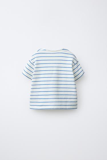 MANDARIN EMBROIDERED STRIPED T-SHIRT - Blue/White by Zara - Image 1