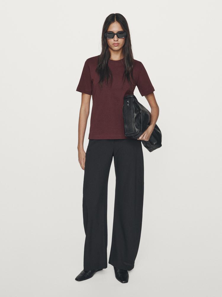 Camiseta interlock cuello redondo 100% algodón blanco ZARA