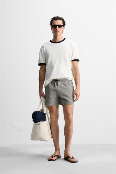 BAÑADOR MEDIO SEERSUCKER - Negro de Zara - Imagen 0