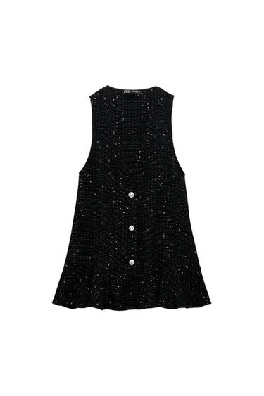 PINAFORE DRESS WITH RHINESTONE BUTTON