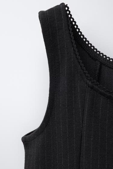 PINSTRIPE PINAFORE DRESS - Black / White by Zara - Image 2