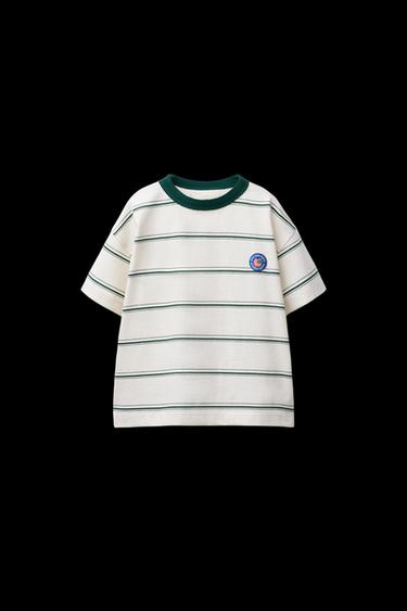 Zara STRIPED PATCH T-SHIRT - Green stripe - Image 0