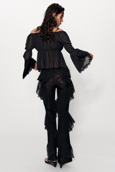 TOP BIMATIÈRE AVEC DENTELLE - Noir de Zara - Image 4