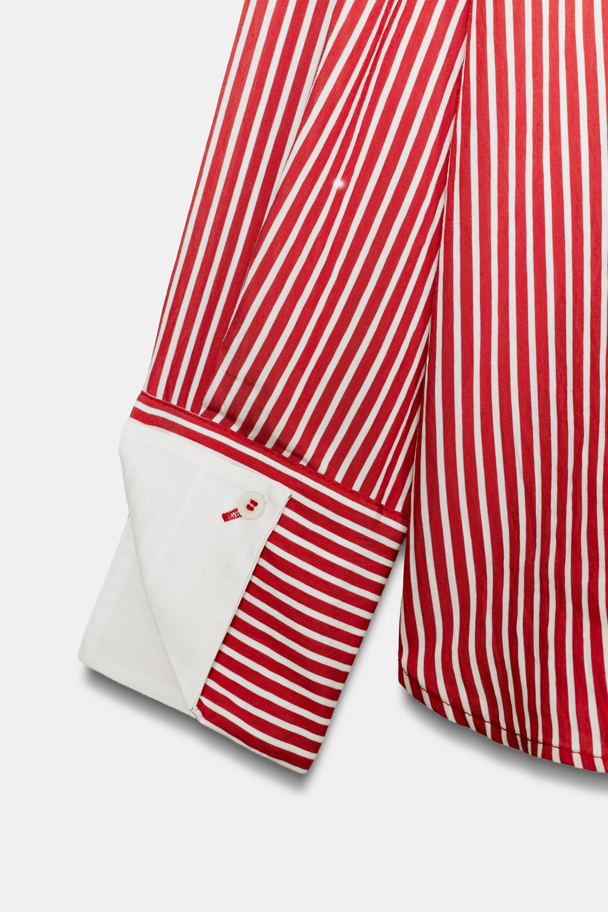 Женские рубашки Zara CONTRAST CUFF STRIPED SHIRT — фото 6