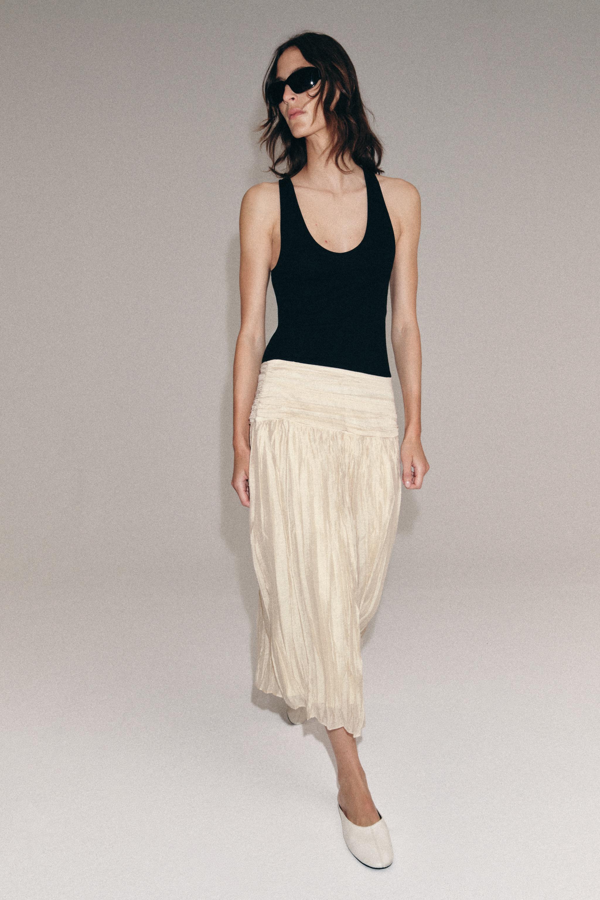 ZW COLLECTION DRAPED MIDI SKIRT - Beige | ZARA United States