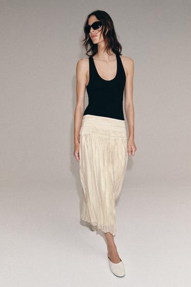 Zara ZW COLLECTION DRAPIRANA MIDI SUKNJA – Bež