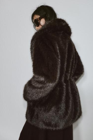 MANTEAU EFFET FOURRURE AVEC CEINTURE - Marron de Zara - Image 5