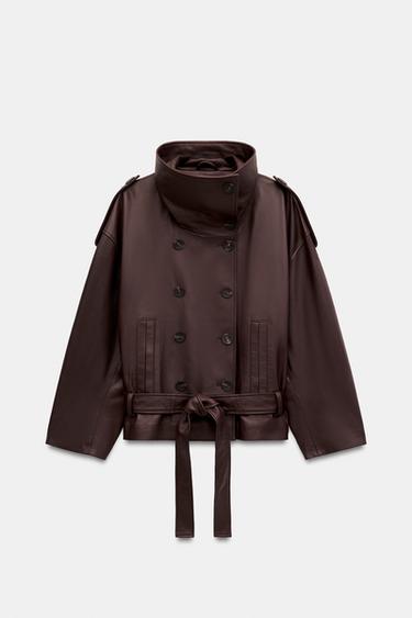 100% LEATHER BELTED JACKET — Dark eggplant 2