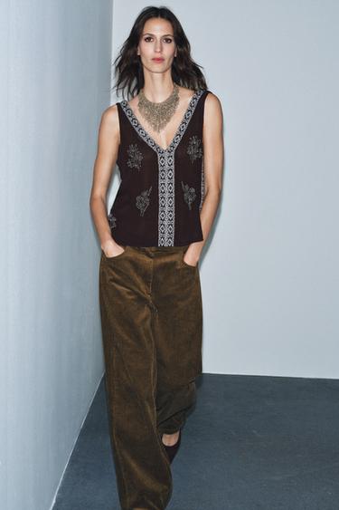 Zara EMBROIDERED TOP ZW COLLECTION LIMITED EDITION - Anthracite grey