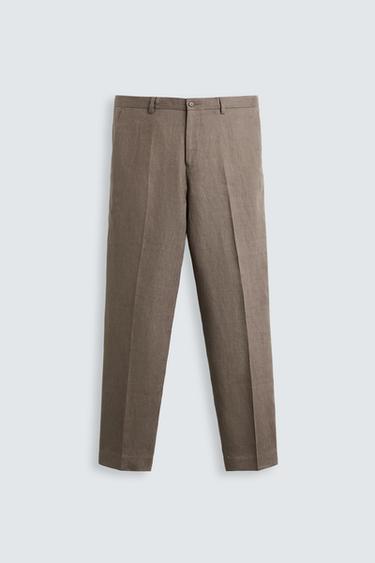 100% LINEN SUIT TROUSERS - Mink by Zara