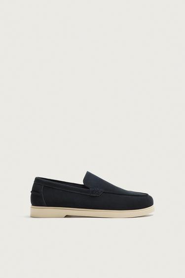MOCASÍN PIEL CASUAL - Azul de Zara