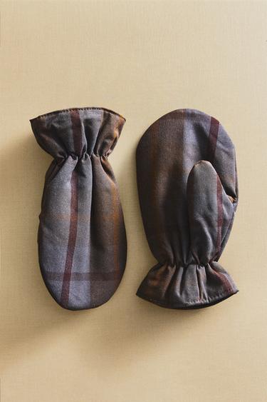 CHILDREN'S TARTAN CHECK OVEN GLOVE - Brown-Blue by Zara - Image 4