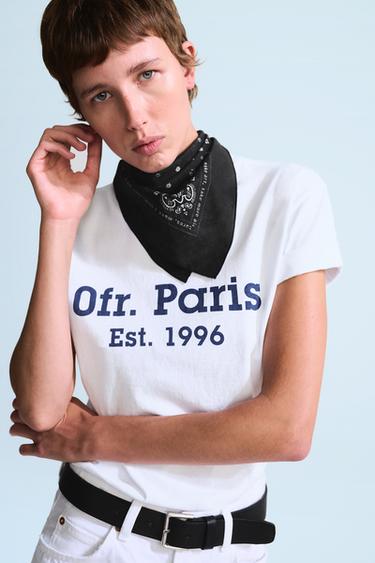 0FR. PARIS X ZARA CONTRAST SLOGAN SHORT SLEEVE T-SHIRT - White by Zara